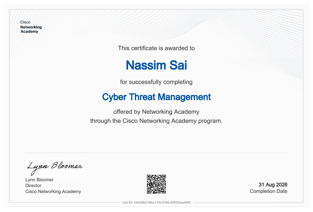 Cyber Threat Management certificate