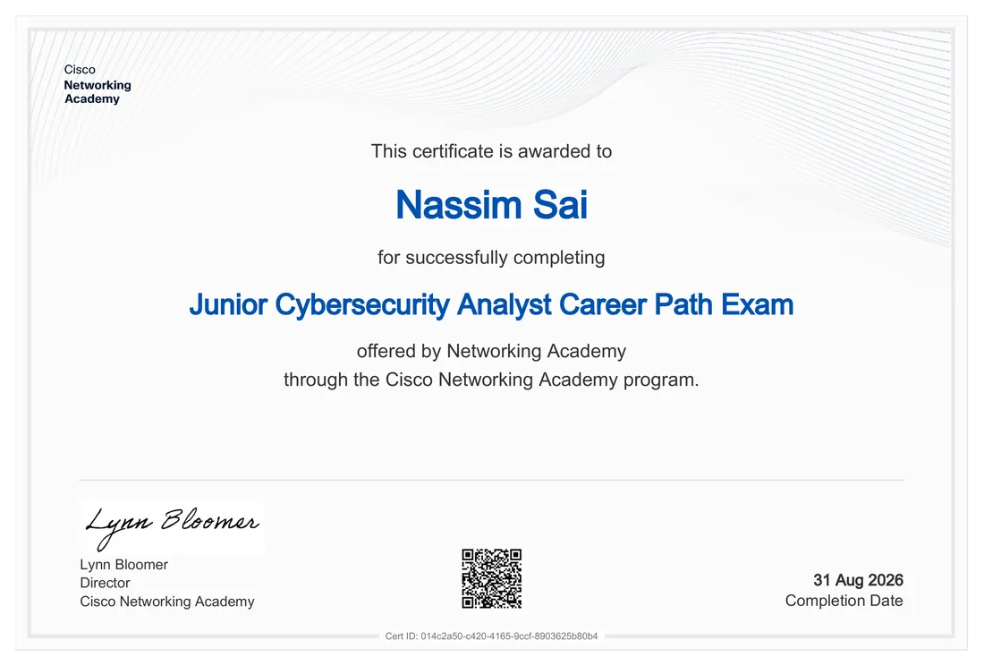 Junior Cybersecurity Analyst Career Path certificate