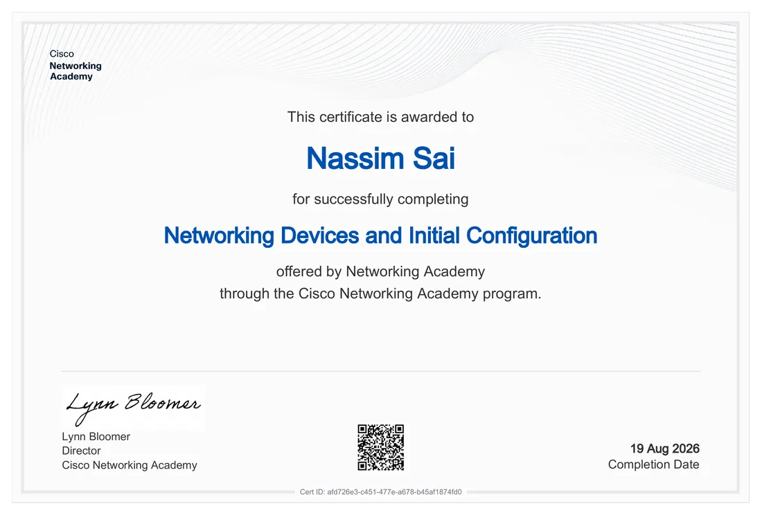 Networking Devices & Initial Configuration certificate