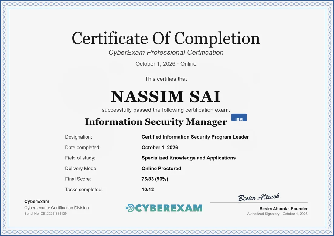 Information Security Manager (ISM) certificate