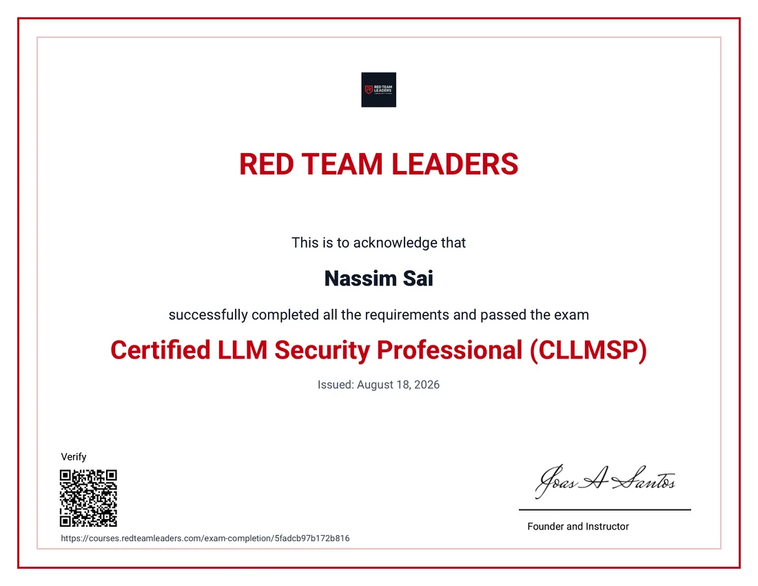 Certified LLM Security Professional (CLLMSP) certificate